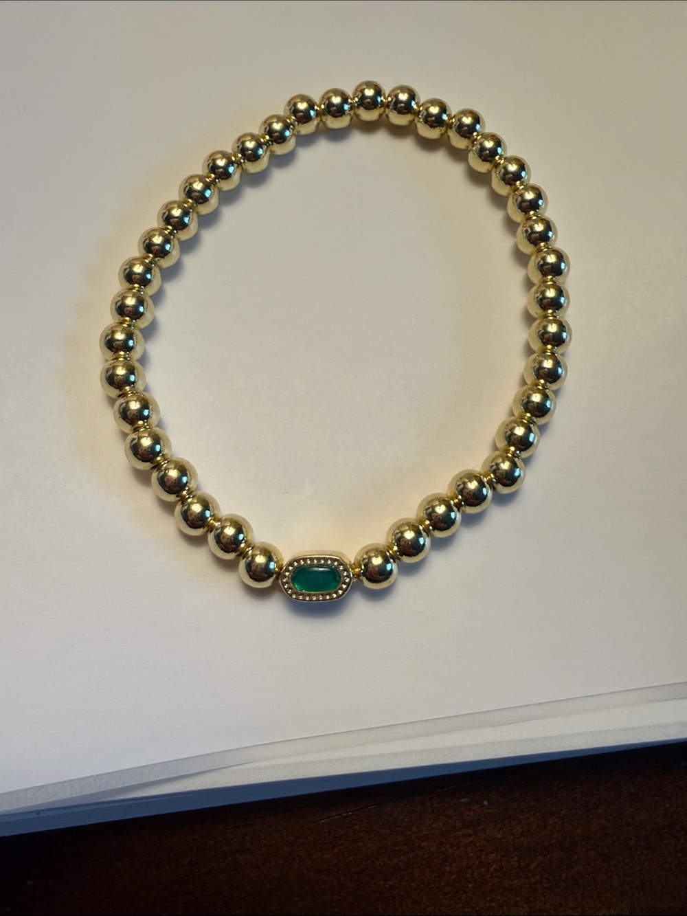 Kendra Scott Gold Beaded Bracelet with Green Stone